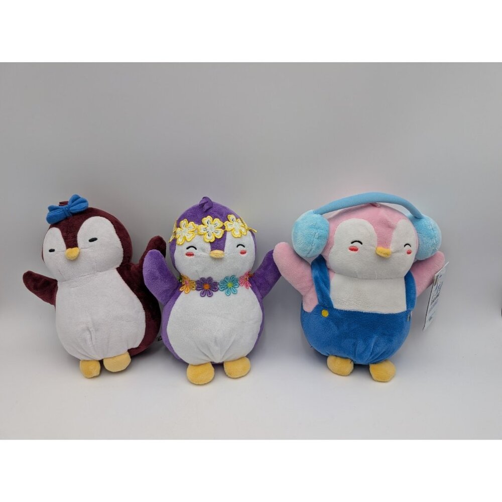 Pudgy Penguin Purple Plush Flower Lei 9 Inch‎ Lot Stuffed Animal Toy